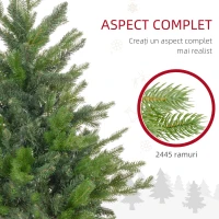 HOMCOM Brad de Crăciun 210 cm din plastic verde cu bază din metal și 2445 de crengi ignifuge(m-5)