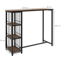HOMCOM Table de bar table haute de cuisine mange-debout avec étagères 120 x 40 x 105 cm piètement acier noir(m-3)