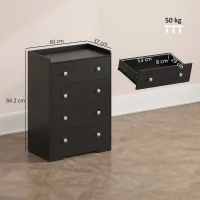 HOMCOM 4 Drawer Chest of Drawers, Modern Dresser for Bedroom, Storage Cabinet for Living Room Entryway, Black Wood Effect(m-3)