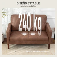 HOMCOM Sofá de 2 Plazas Tapizado en Microfibra con Patas de Madera Reposabrazos 130x78x85 cm Marrón(m-5)