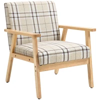 HOMCOM Modern One Seater Sofa for Living Room, Linen Fabric Small Couch with Rubber Wood Frame, Armrests, Lattice Pattern, Upholstered Armchair, Beige(m-10)