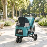 PawHut Dog Stroller, 3 Wheels Pet Stroller with Dual Entry, Easy One-Click Quick Fold, Mesh Windows, Washable Cushion(m-8)