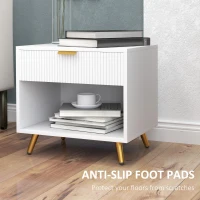 HOMCOM Elegant Bedside Table, with Drawer and Shelf - White/Gold Tone(m-7)