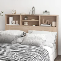 HOMCOM Tête de lit sur pied avec rangements, accessoire de lit 4 compartiments ouverts, 140 x 19 x 103,5 cm, effet bois naturel(m-8)