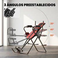 SPORTNOW Tabla de Inversión Plegable con Dominadas y Flexiones Altura Ajustable 155-198 cm Ángulos 20° 40° 60° Cinturón Rojo(m-7)