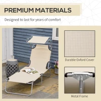 Outsunny 2 Pieces Outdoor Foldable Sun Lounger, 4 Level Adjustable Backrest Reclining Sun Lounger Chair with Angle Adjust Sun Shade Awning for Beach, Garden, Patio, Beige(m-7)