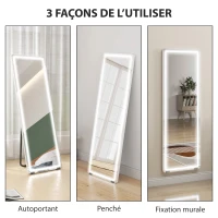 HOMCOM Miroir sur Pied avec LED 150 x 50 cm, 3 Couleurs, Dimmable, Fonction de Mémoire, Verre Trempé 4 mm, Transparent(m-6)