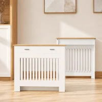 HOMCOM Copritermosifone a Doghe Antiribaltamento con Cassetto Portaoggetti, in Legno, 112x19x97 cm, Bianco(m-11)