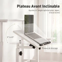 HOMCOM Bureau Assis-Debout, Bureau Réglable en Hauteur 70 x 60 cm, à Roulettes avec Plateau Inclinable, 70x60x70,5-120cm, Blanc(m-5)