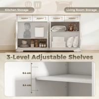 HOMCOM Sideboard Buffet Cabinet, 140 cm Kitchen Storage Cabinet with 4 Drawers, 4 Doors and 2 Adjustable Shelves, White(m-6)