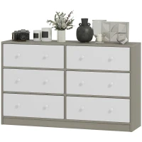 HOMCOM Comodă cu 6 sertare pliabile cu mânere duble, din lemn, oțel și material textil, 114x30x70 cm, alb și gri(m-12)