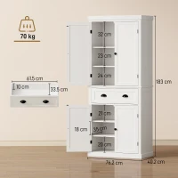 HOMCOM Tall Kitchen Cupboard, 183 cm Freestanding Storage Cabinet with Drawer, 4 Doors and Adjustable Shelves, White(m-3)