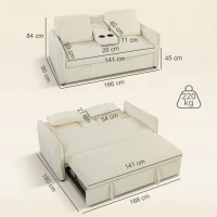 HOMCOM Colțar Extensibil 3 în 1 pentru 2 Persoane cu Spătar Reglabil pe 3 Nivele, cu 2 Perne, din Chenilă, Bej(m-3)