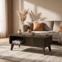 HOMCOM Mesa de Centro Elevable con Compartimento Oculto Estantes Abiertos Frontal Ondulado 100x48x41-56 cm Nogal(m-9)