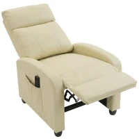 HOMCOM Recliner Armchair, Massage Faux Leather Push Back Reclining Chair with Adjustable Leg Rest, Side Pocket, Cream White(m-15)