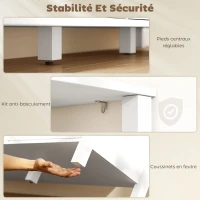 HOMCOM Meuble TV 152 cm, meuble télé pour téléviseur 65 pouces avec 3 tiroirs et 3 étagères ouvertes, 152x39,5x50cm, blanc(m-7)