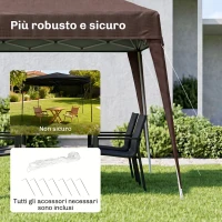 Outsunny Gazebo Pieghevole da Giardino 2.4x2.4m con Struttura in Acciaio e Corde Antivento, Caffè(m-6)