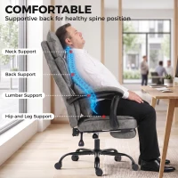 HOMCOM Executive Office Chair, Leathaire Big and Tall Office Chair 180 kg with Wide Seat, Reclining, Lumbar Support, Grey(m-7)