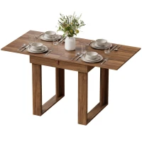 HOMCOM Folding Dining Table Under-Table Storage Extendable Kitchen Table Steel Rail Grey Wood Effect(m-15)