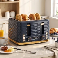 HOMCOM Toaster, Toaster 4 Slice with 7 Browning Levels, High Lift, Reheat/Defrost/Cancel, Dark Blue(m-2)