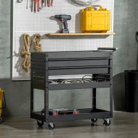 DURHAND Carro de Herramientas para Taller con Ruedas 2 Cajones y 3 Estantes para Garaje Mecánico Casa 76,5x39x79 cm Negro(m-2)