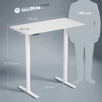 HOMCOM Standing Desk Memory Control Height Adjustable Desk 2 Cable Holes LED Display Sit Stand Desk White(m-3)