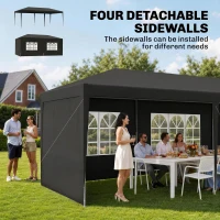 Outsunny 6 x 3 m Party Tent Gazebo - Outdoor Patio Canopy Shelter with Windows and Side Panels, Dark Grey(m-4)