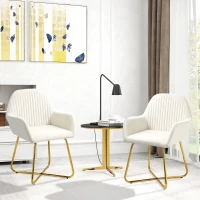 HOMCOM Modern Arm Chair Set of 2 Upholstered Accent Chair with Metal Base for Living Room Cream White(m-2)