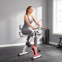 SPORTNOW 4-In-1 Folding Exercise Bike with Resistance Bands, Bluetooth App, 8-Level Magnetic Resistance, LCD Display, Pink(m-2)