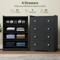 HOMCOM 4 Drawer Chest of Drawers, Modern Dresser for Bedroom, Storage Cabinet for Living Room Entryway, Black Wood Effect(m-4)