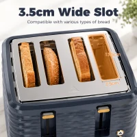 HOMCOM Toaster, Toaster 4 Slice with 7 Browning Levels, High Lift, Reheat/Defrost/Cancel, Dark Blue(m-4)
