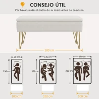 HOMCOM Banco Pie de Cama Tapizado en Lino Sintético con Patas de Acero y Asiento Acolchado Crema(m-7)