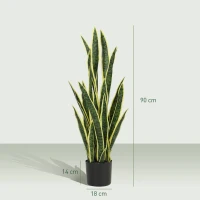 Outsunny Sanseveria Artificiale in Vaso da Esterno e Interno con 21 Foglie Modellabili, Ø20x90 cm(m-3)