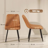 HOMCOM Set de 2 scaune de sufragerie moderne, spătar și șezut curbat, cu tapițerie sintetică, 51x61x78cm, maro(m-3)
