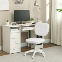 Vinsetto Silla de Oficina Giratoria Tapizada en PU con Altura Ajustable Sin Brazos Carga 120 kg 46x59x82-92 cm Blanco(m-10)