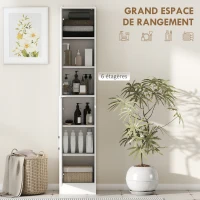 kleankin Meuble colonne salle de bain avec miroir, meuble de rangement à 6 niveaux 2 portes étagères réglables 32x28x162cm blanc(m-4)