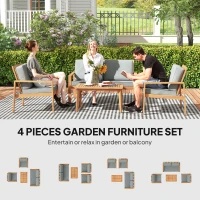 Outsunny 4-Piece Wooden Garden Furniture Set with Cushions - Teak(m-4)