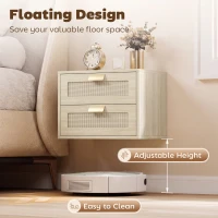 HOMCOM Modern Floating Nightstands Set of 2, Wall Mounted Bedside Tables with 2 Drawers, Oak(m-4)