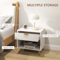 HOMCOM Elegant Bedside Table, with Drawer and Shelf - White/Gold Tone(m-5)