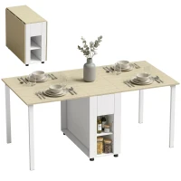 HOMCOM Table à manger pliante pour 6 personnes 39-168 cm, table de cuisine avec 2 tiroirs et 4 étagères ouvertes, blanc(m-12)