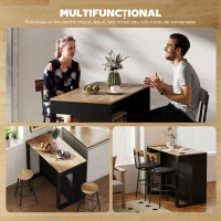 HOMCOM Bar Insulă Bucătărie cu 3 Rafturi pentru Living și Sufragerie, 113x60x90 cm, Negru și Lemn(m-6)