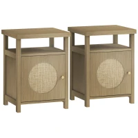 HOMCOM Lot de 2 tables de chevet étroite table d'appoint compartiment ouvert placard finition en rotin, 40 x 35 x 55 cm marron(m-1)