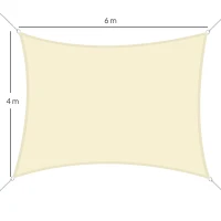 Outsunny Vela Ombreggiante Rettangolare 4x6m, Tenda da Sole per Esterno in Poliestere Anti UV Traspirante Bianco Crema(m-3)