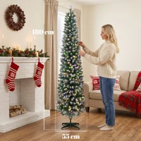 HOMCOM Árbol de Navidad Estrecho Nevado con 170 Luces LED Bicolor 180 cm 351 Ramas Ignífugo 11 Modos Mando a Distancia Verde(m-3)
