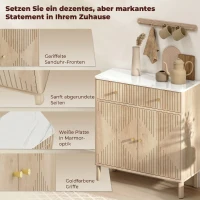 HOMCOM Bufet din Lemn cu 2 Sertare, Dulap și Blat cu Efect de Marmură, 77x30x80 cm, culoare Stejar(m-4)
