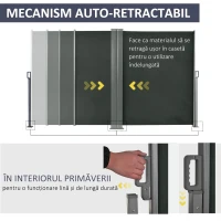 Outsunny Separator de Grădină Reglabil Anti-UV cu Mâner, din Metal și Poliester 180 g/m², 600x180 cm, Gri(m-6)