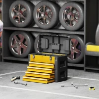 HOMCOM Boîte à outils à 4 tiroirs, caisse à outils en acier thermolaqué avec plateau amovible, 49,7x25,3x40,7cm, jaune(m-10)