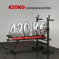 SPORTNOW Banco de Musculación Multifuncional con Soporte para Barra Ajustable y Respaldo Regulable para Casa Gimnasio(m-5)