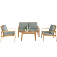 Outsunny 4-Piece Wooden Garden Furniture Set with Cushions - Teak(m-12)