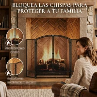 HOMCOM Salvachispas para Chimenea Plegable de 3 Paneles de Metal con Doble Puerta para Hogar 122x75 cm Negro(m-4)